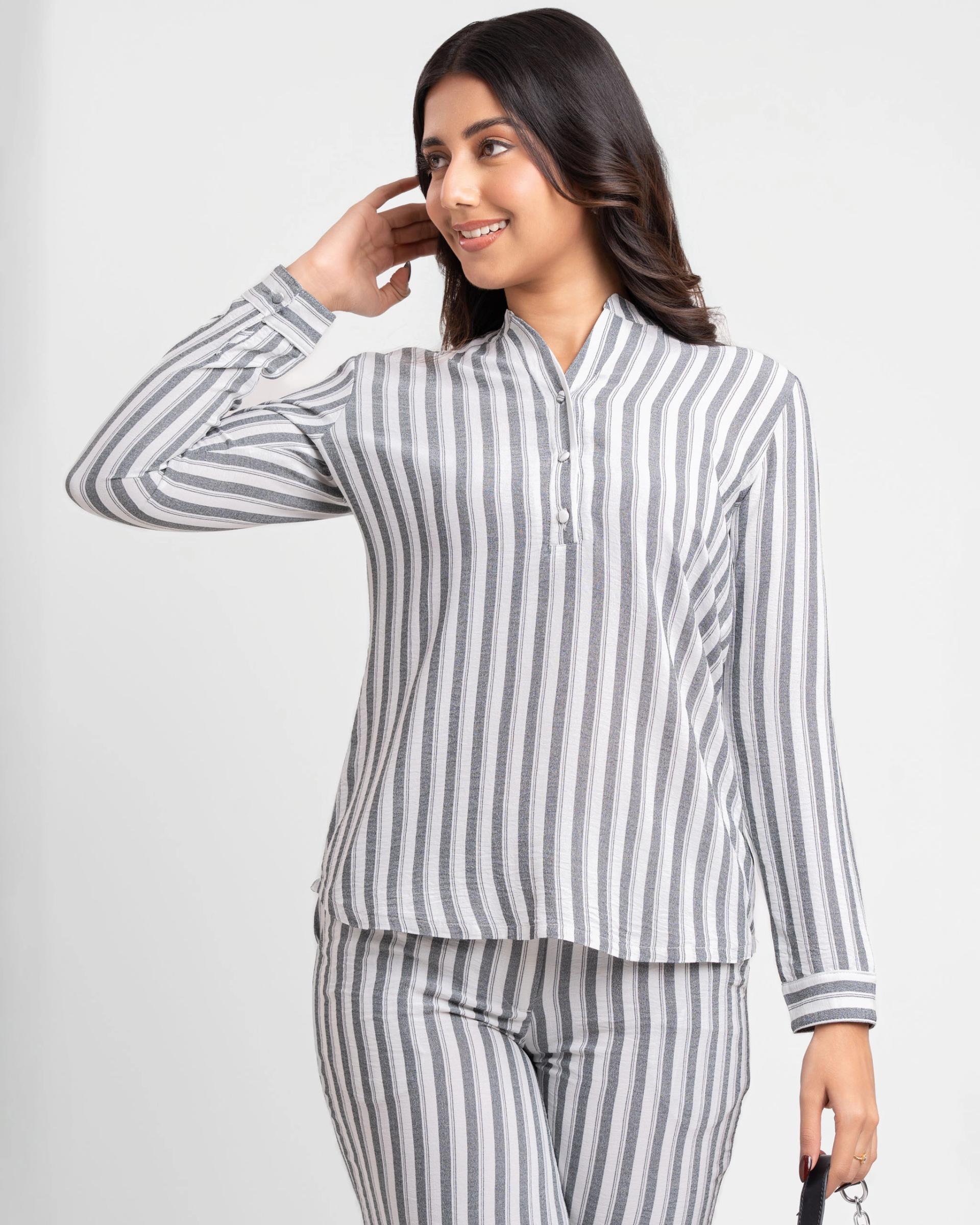 mandarin-collar-top-charcoal-white-stripes