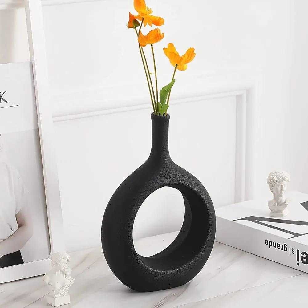 modern-ceramic-hollow-oval-vase-matte-black-donut-vase