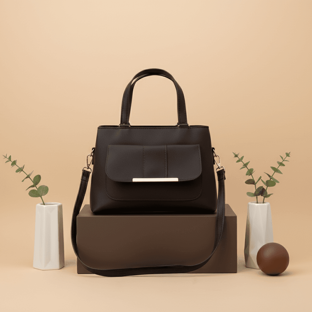 dark-brown-faux-leather-goldtone-bar-detail-handbag