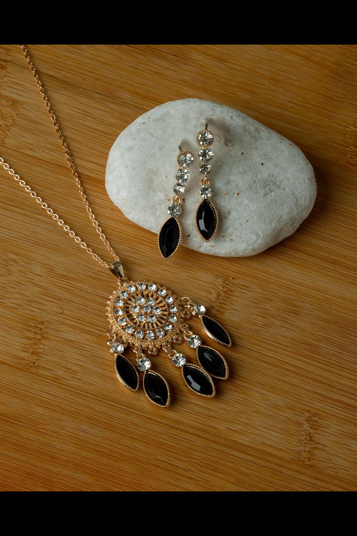 black-and-gold-rhinestone-dangle-jewelry-set