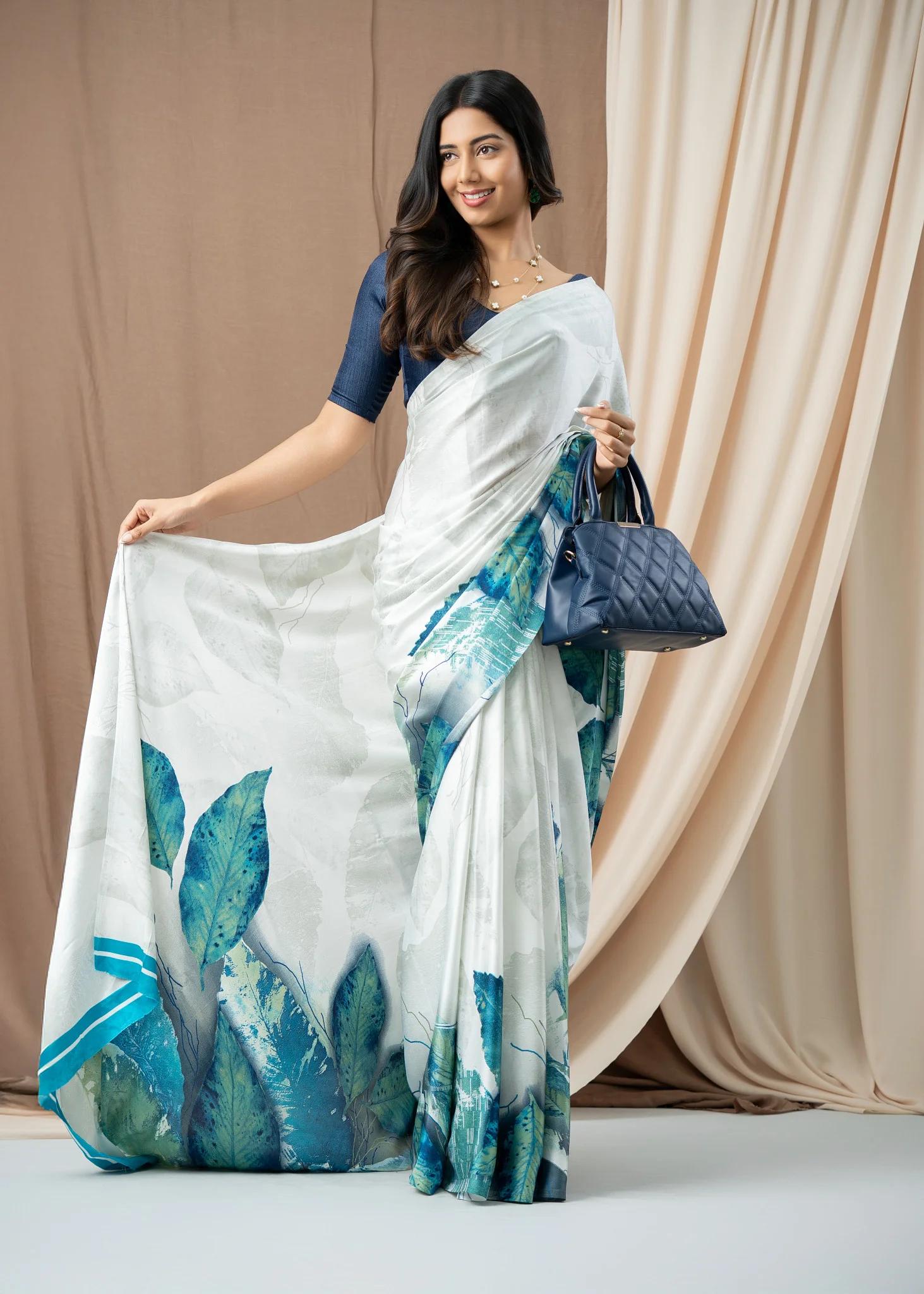 classic-blue-and-white-floral-printed-satin-silk-saree