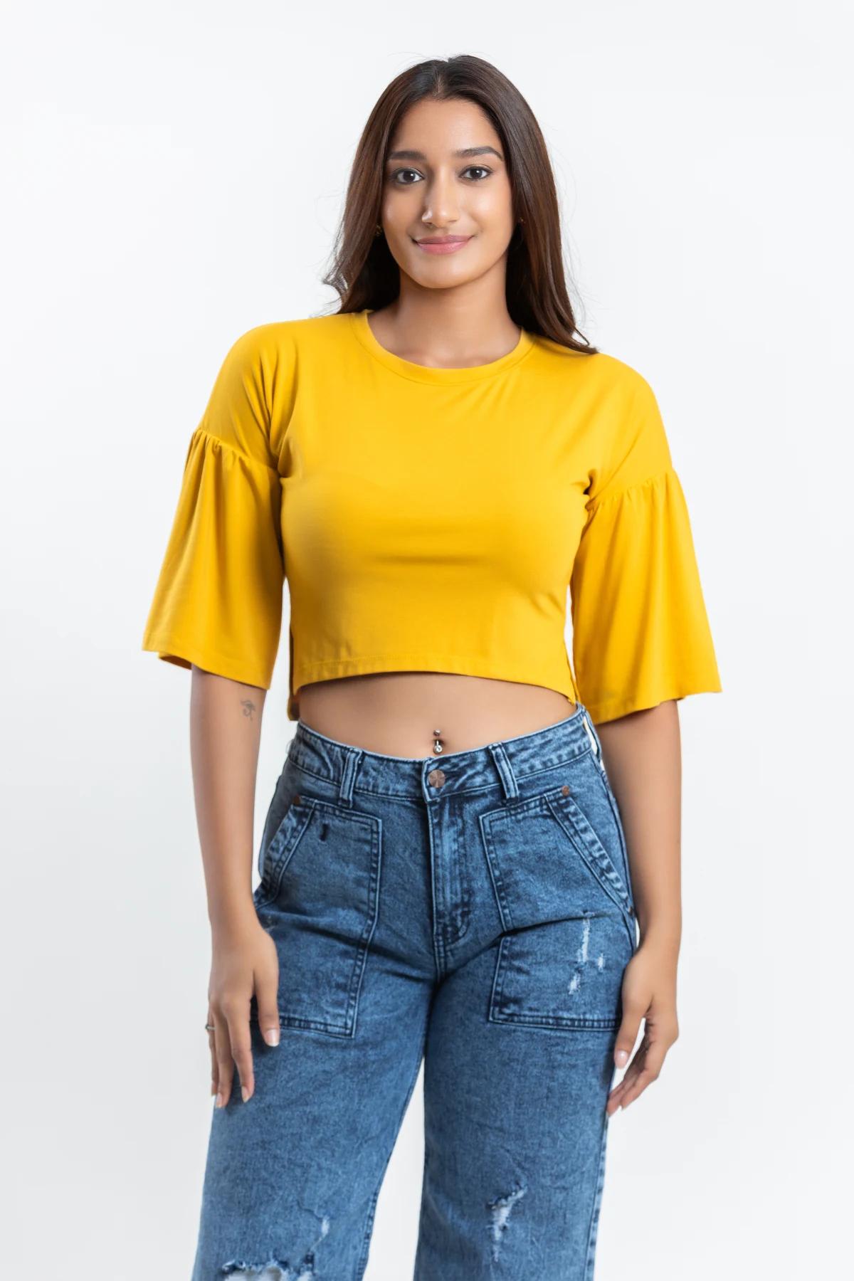 womens-solid-round-neck-half-slavess-top