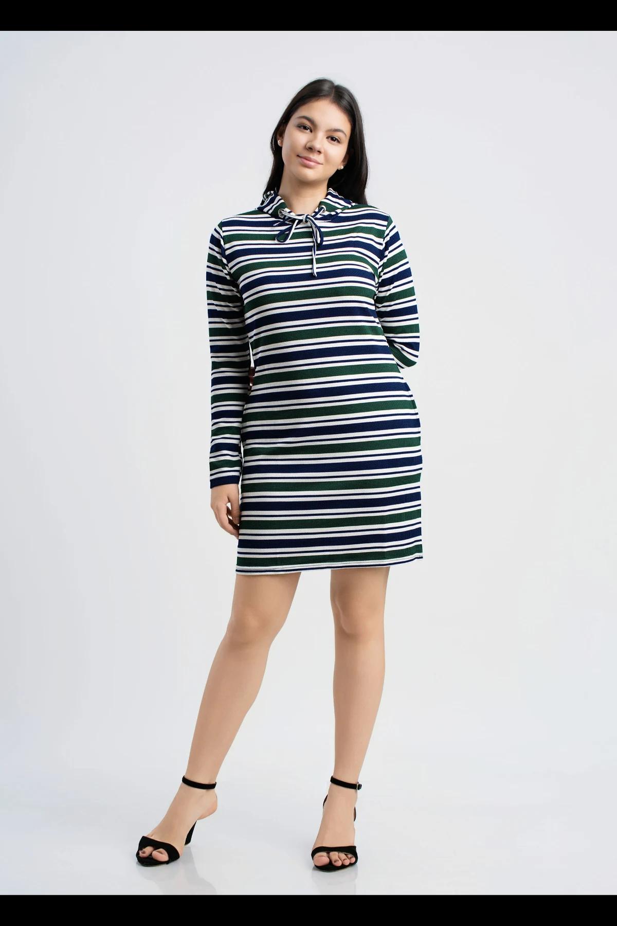 womens-striped-with-drawstring-mini-dress