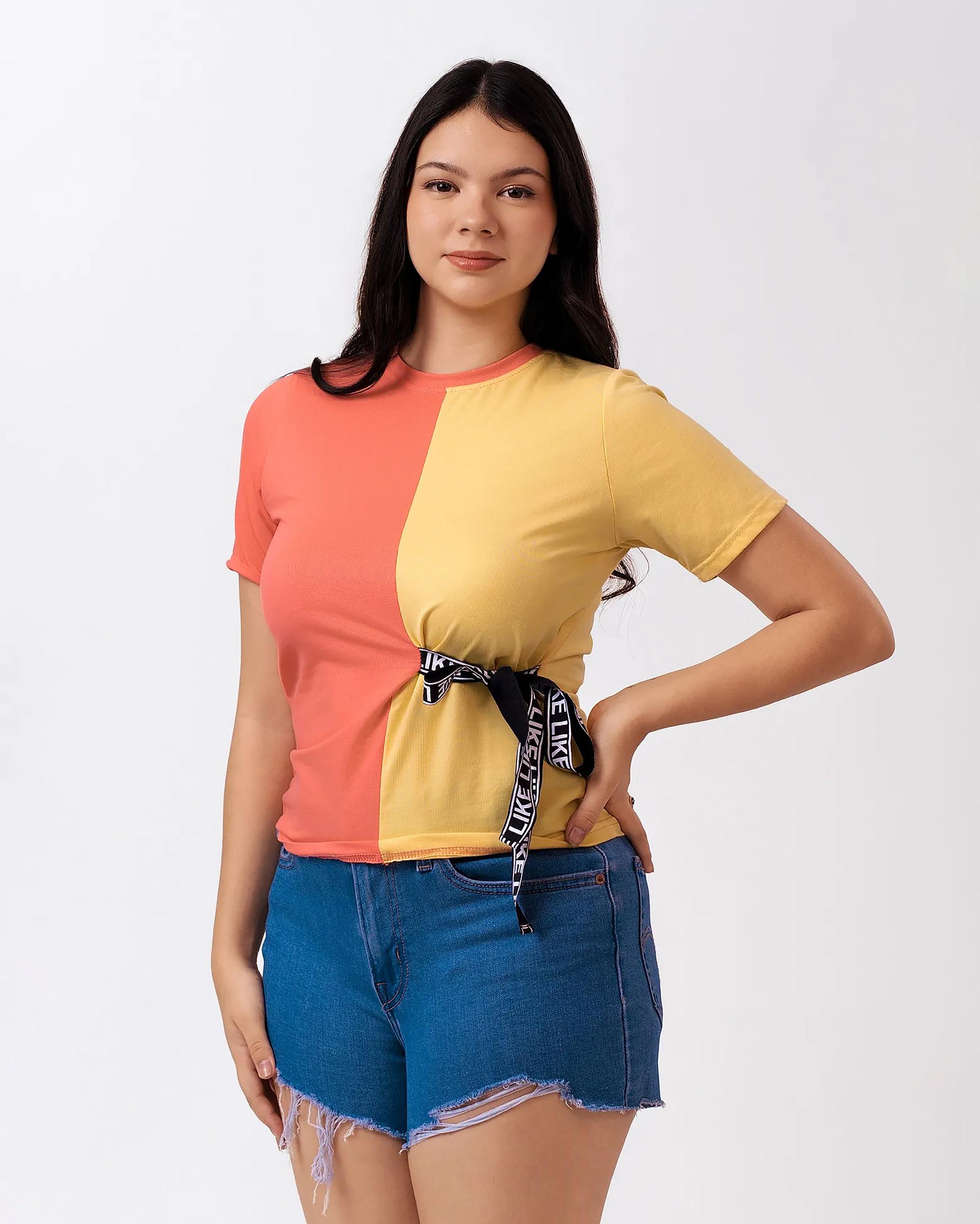 coral-yellow-colorblock-sidetie-tshirt