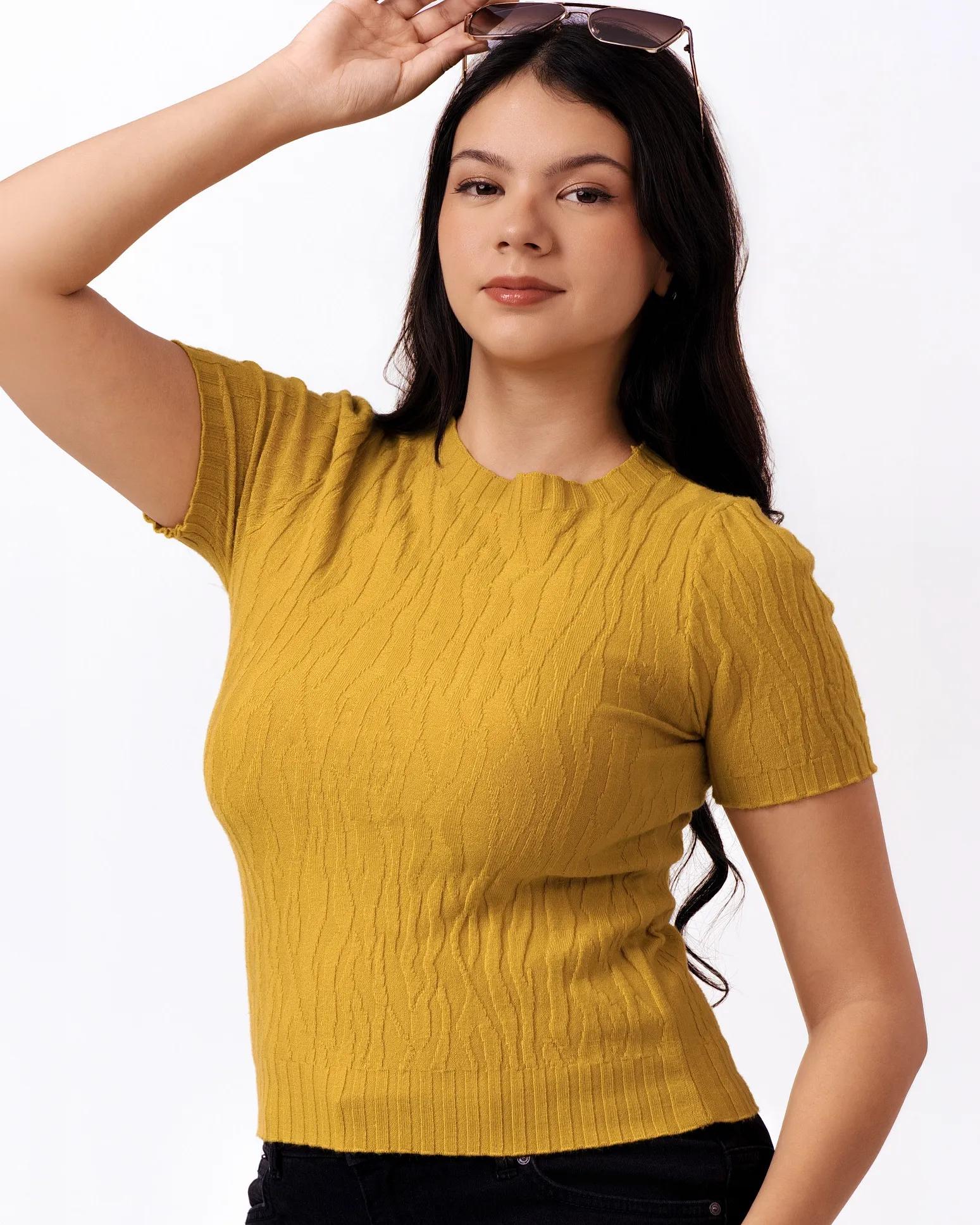 mustard-yellow-cableknit-shortsleeve-top