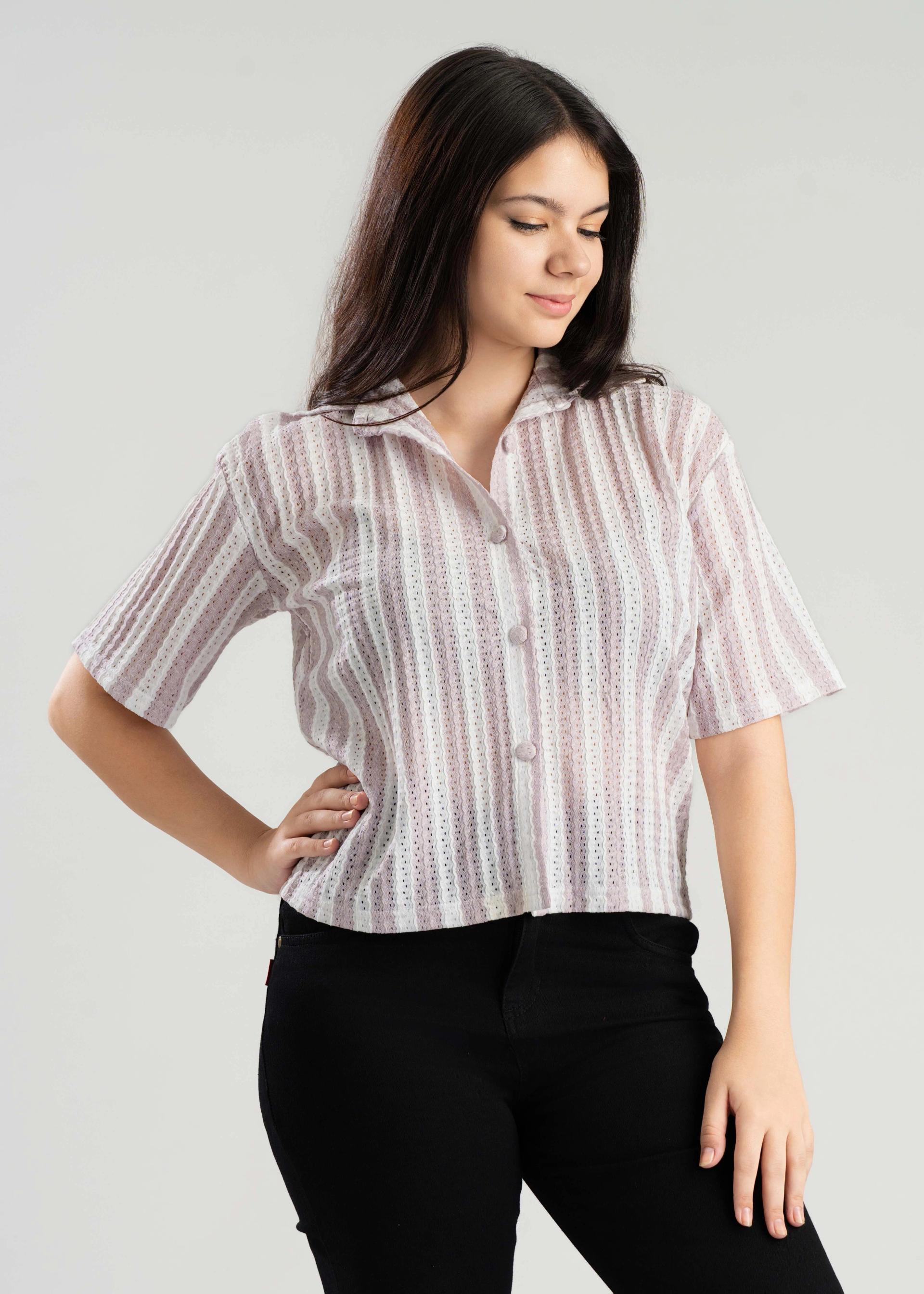 womens-striped-knit-shortsleeve-buttondown-shirt