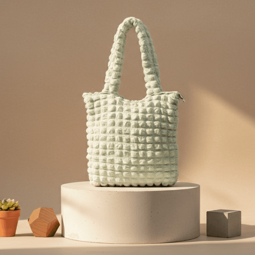 light-green-bubble-textured-tote-bag