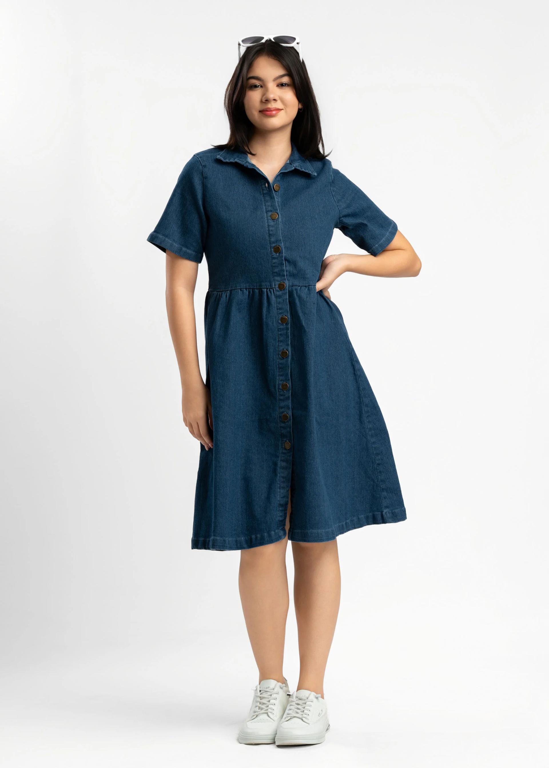 womens-dark-blue-short-slevee-denim-frock