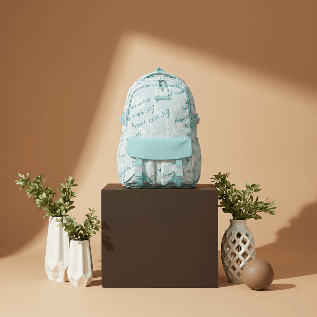 light-blue-script-print-travel-backpack