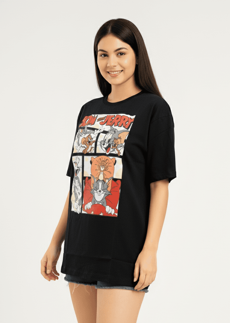 womens-black-cartoon-graphic-tshirt
