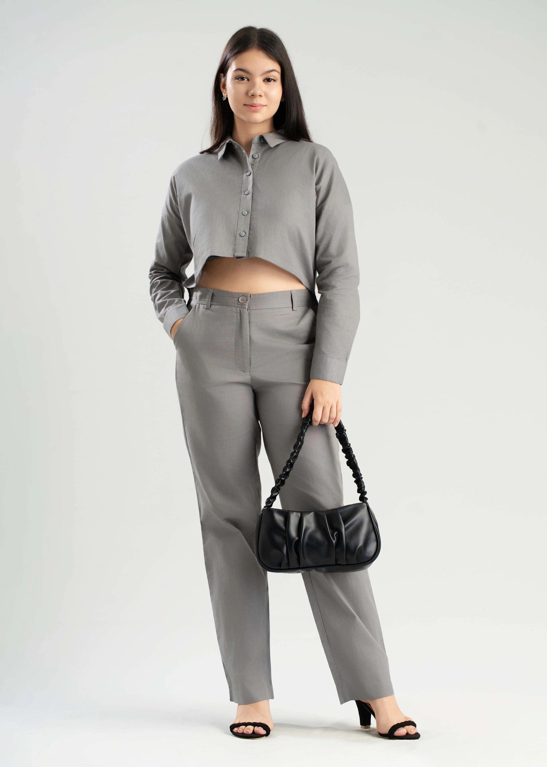 womens-gray-cropped-buttonup-shirt