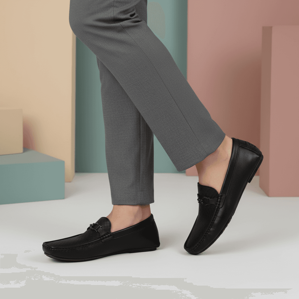 men-black-horsebit-buckle-embossed-loafer-shoes