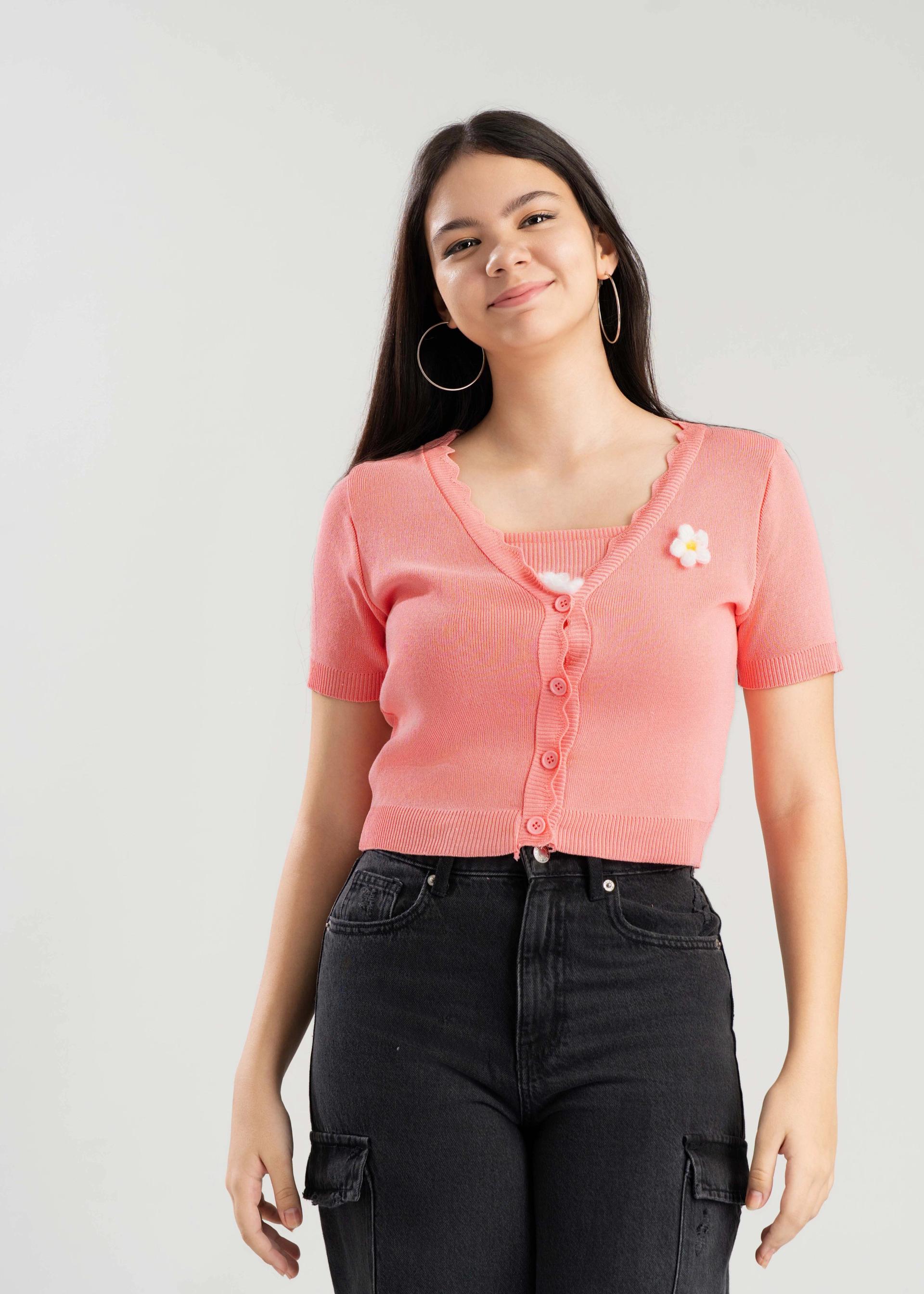 womens-pink-cropped-knit-cardigan-with-scallop-trim