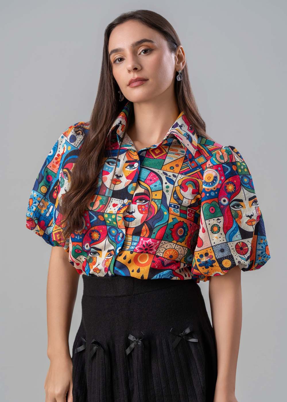 Abstract Faces Puff-Sleeve | Kandy Selection