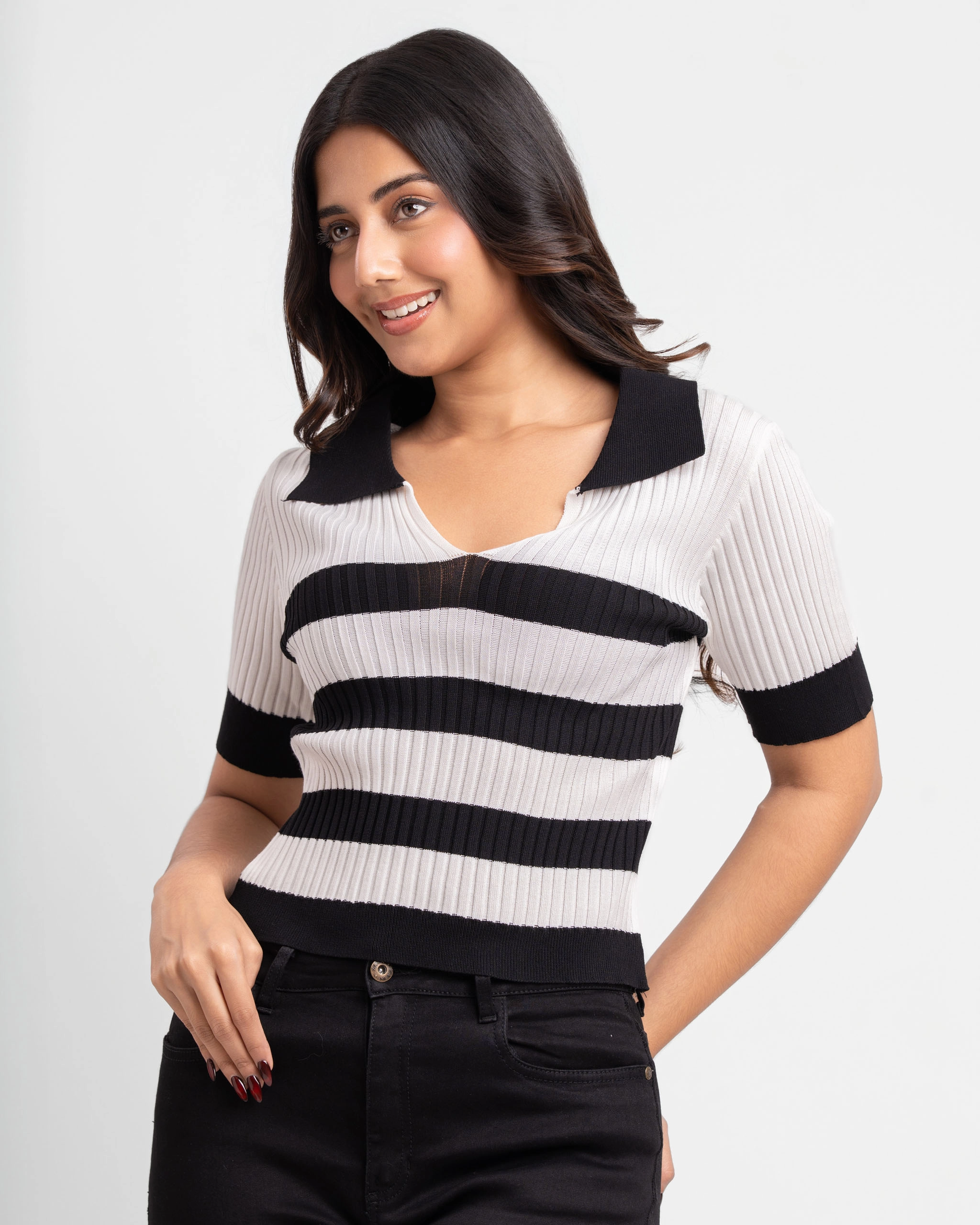 Kady Knit Top - Cream/Black Stripe
