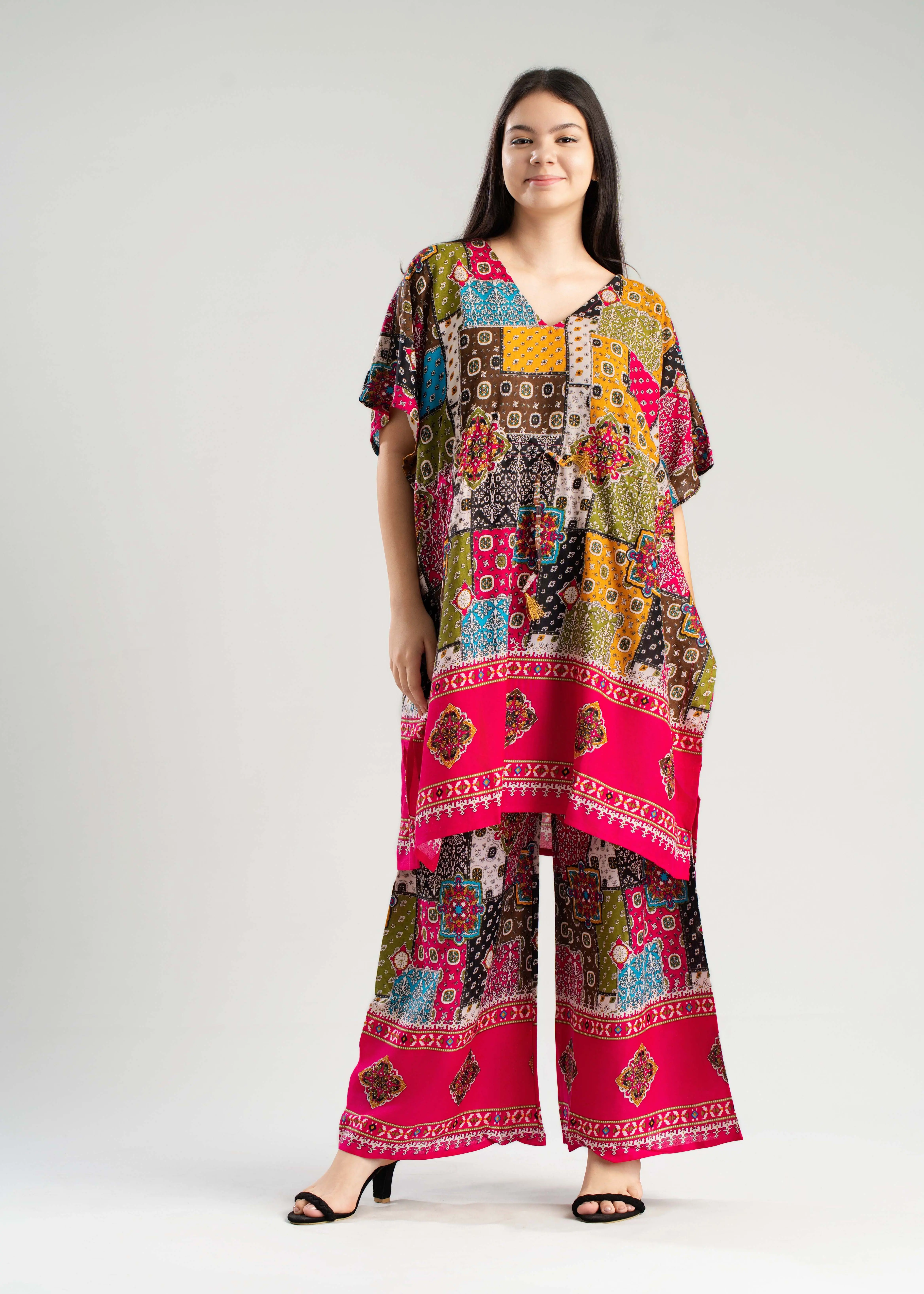Women's Boho Patchwork Print Wide-Leg Pants | Kandy Selection