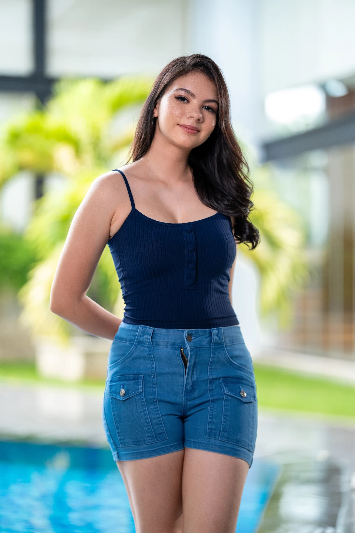 Women's Ribbed Cami Top - Navy Blue Fitted Tank | Kandy Selection